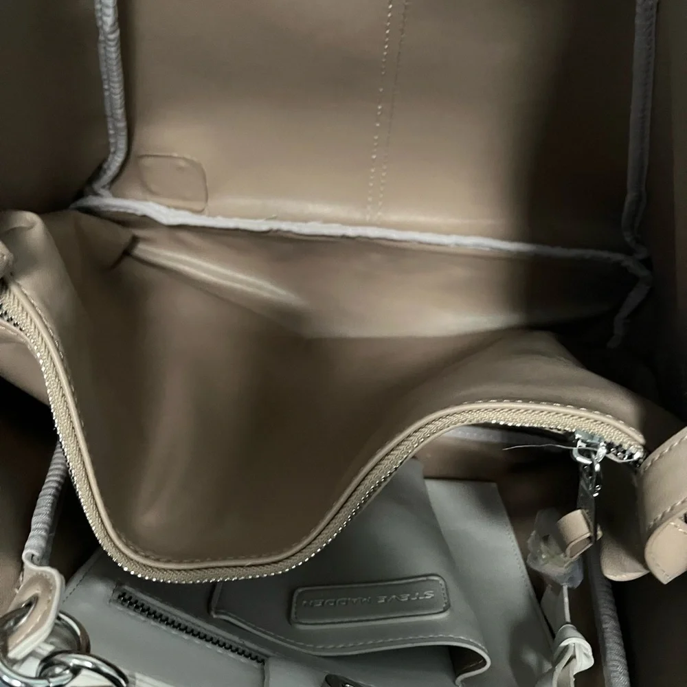 Steve Madden Vanilla Cream B swagger Tote Shoulder Bag Silver Chain Charms NWT - Picture 11 of 15